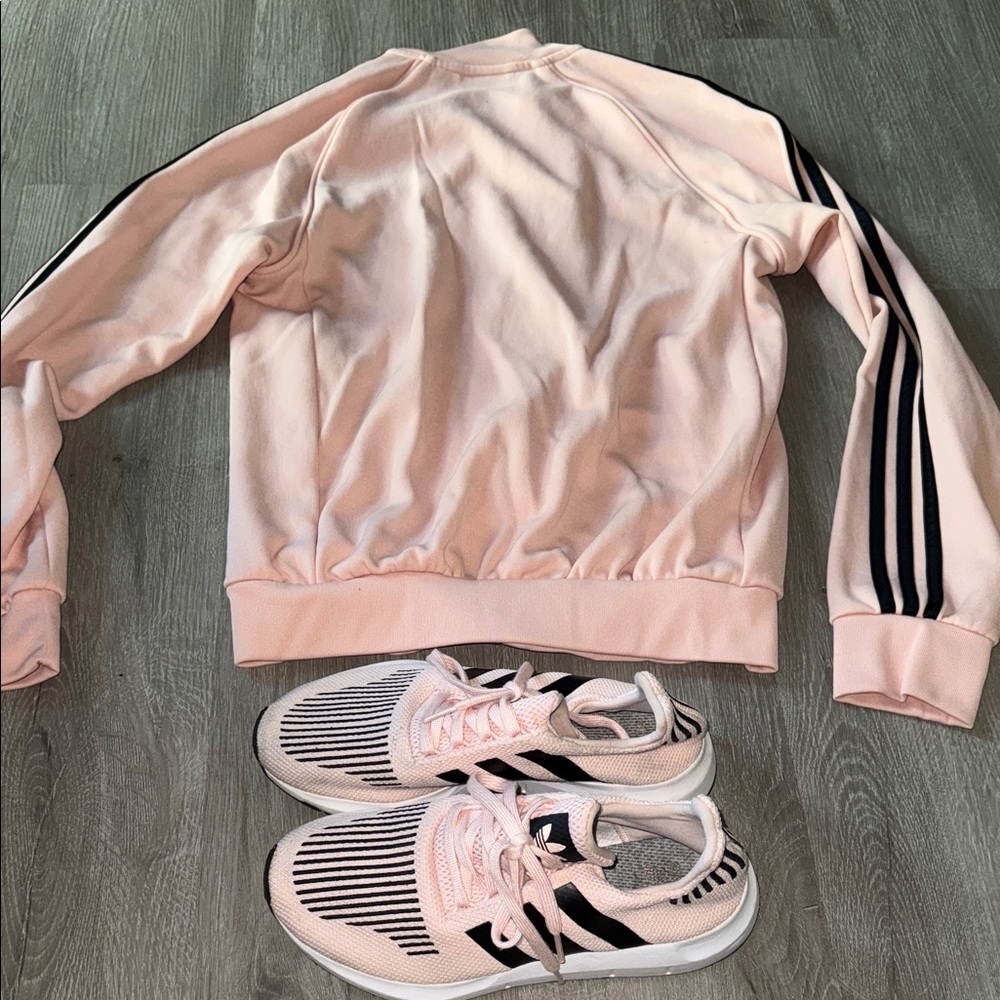 Adidas Pink Jacket M and Sneakers 8.5 with Black Stripes - Picture 5 of 5